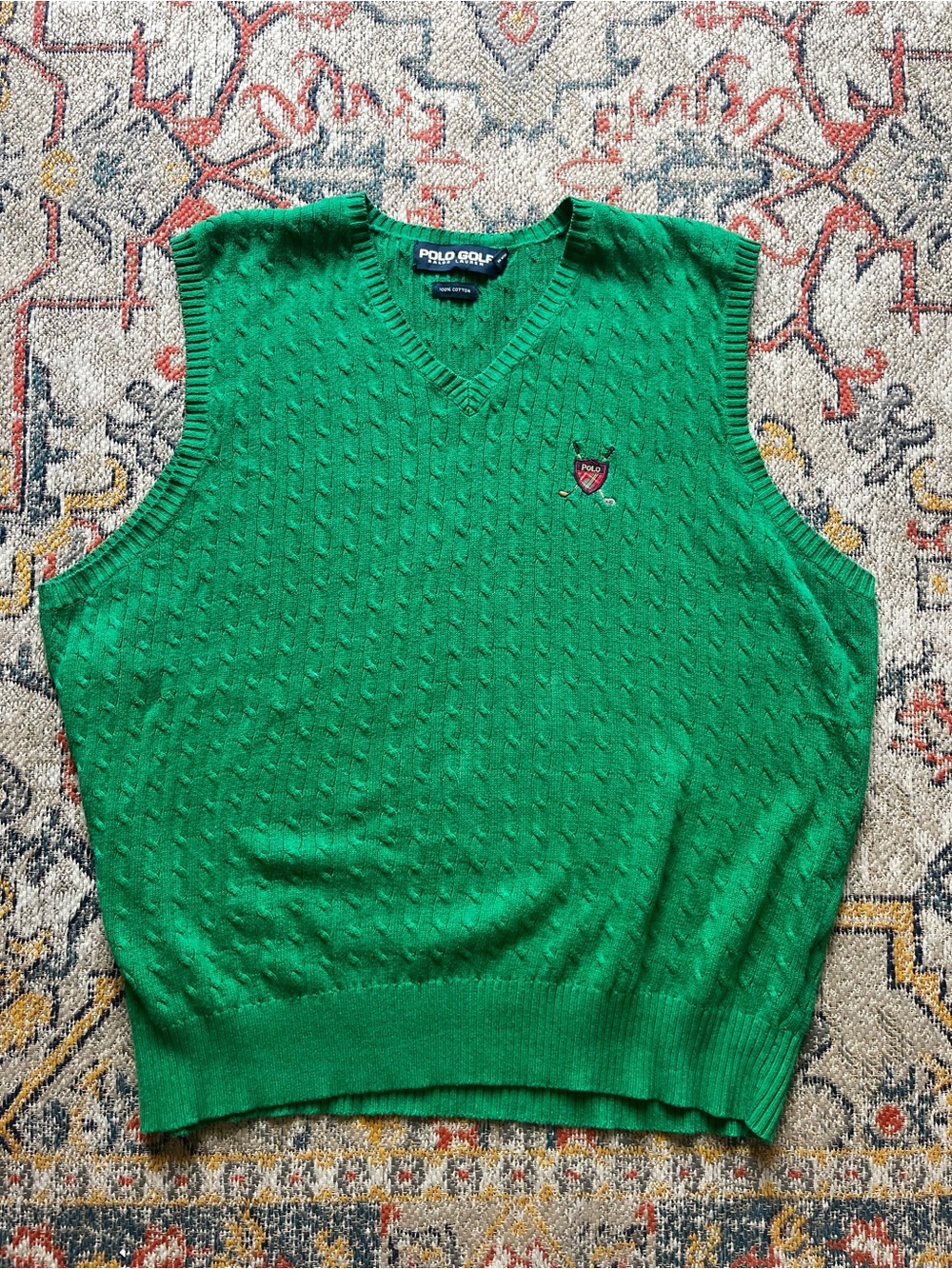Polo Golf by Ralph Lauren Green Cable V-Neck Sweater Vest Size XL